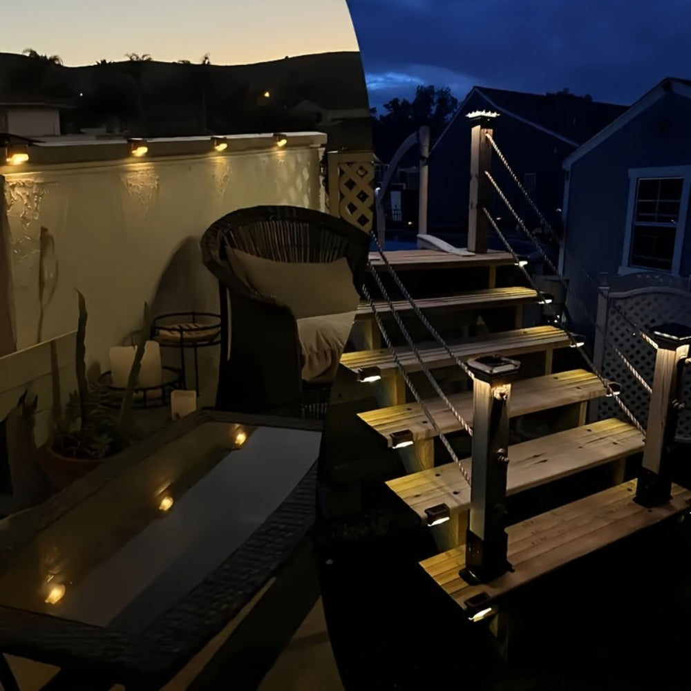 Solar Powered LED Deck Lights – Auto On/Off Outdoor Step Lights for Stairs, Fence, Pathway & Patio, 12-Hour Continuous Lighting, Weatherproof Solar Stair Lights for Garden, Yard & Commercial Use
