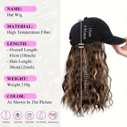 Synthetic Wig 18-Inch Curly-Wavy Baseball Cap Style in Three Highlighted Color Codes for Daily Wear