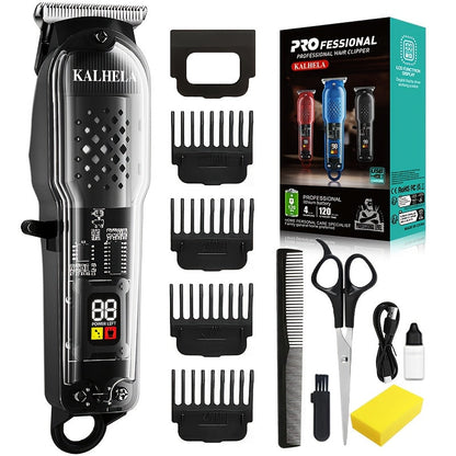 Retro Transparent Hair Clippers for Men – Electric Trimmer with LCD Display, USB Rechargeable Beard Clipper for Pompadour Fade Styles, Cordless Home Barber Tool, Red Black Blue