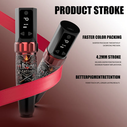 Tattoo Machine Kit INKSOUL TM-94 Wireless Rotary Pen with 1500mAh Supply, 10 Cartridges, 7 Inks and Mixing Cups
