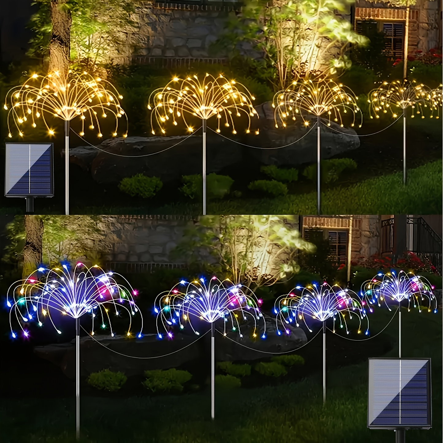 Solar Fireworks Lights 480 LED 8-Pack, IPX4 Waterproof 8 Modes