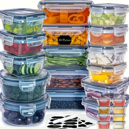 Container Set Food Storage Organizer with Locking Plastic Lids in 12-, 24- or 48-Piece Options