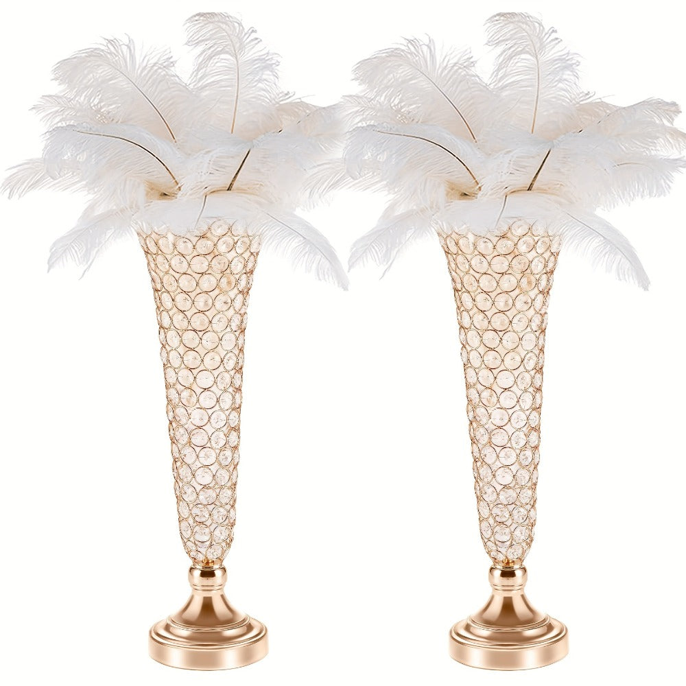 Crystal-Style Trumpet Decorative Vase Set in Gold or Silver and Two- or Ten-Piece Options for Home and Everyday Use