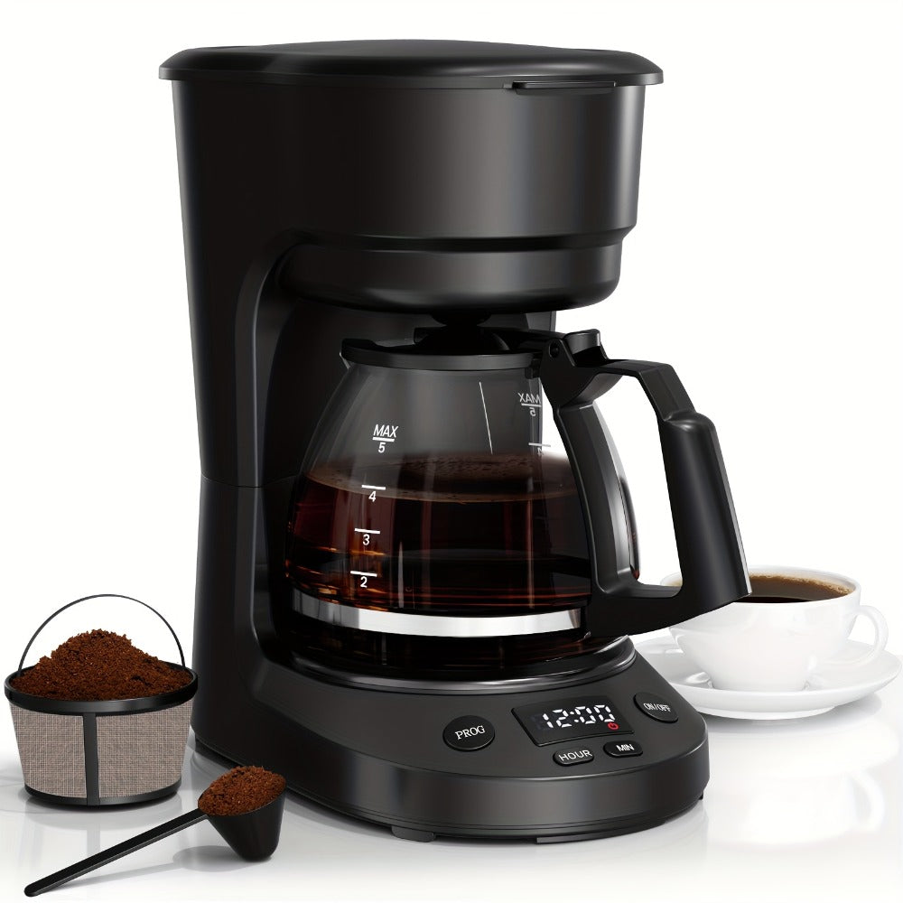 Five-Cup Programmable Drip Coffee Maker with 0.75 L Tank, LED Display and Two-Hour Keep-Warm Mode