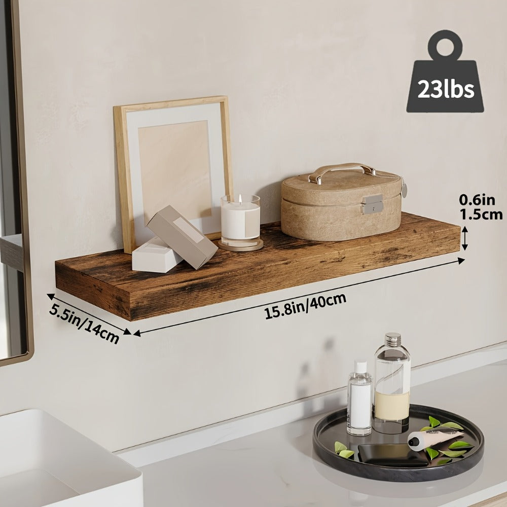 Floating Shelves for Wall 4pcs 15.8in – Wall Mounted Shelf with Invisible Bracket for Bathroom, Living Room, Bedroom, Kitchen, Office Decor | Brown, White, Black
