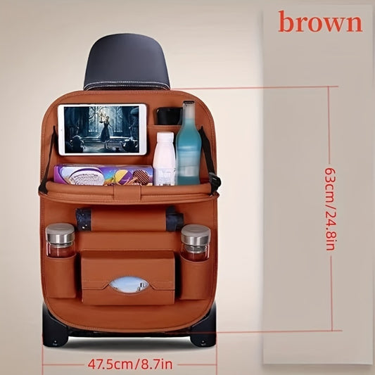 All-in-One Back Seat Organizer with Foldable Table Tray, Kick Mats, Cup Holder, Tissue Box, Umbrella Holder & Laptop Tray - 2-Piece Set, Car Seat Protector & Travel Organizer, 4 Colors
