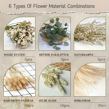 Natural 42-Piece Pampas Grass Bouquet with Eucalyptus and Dried Botanical Stems for Vase Decor