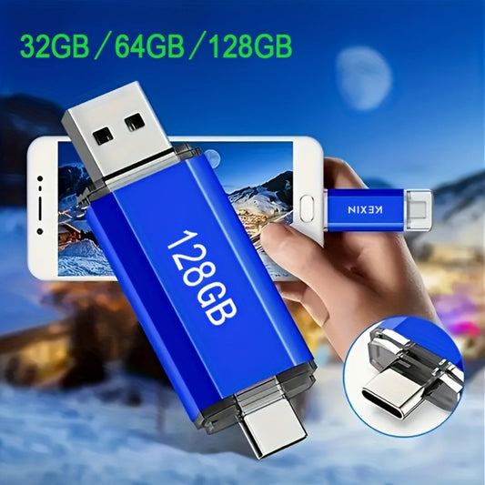 2-in-1 USB Type-C Flash Drive Rotatable Memory Stick for iPhone Android PC – Dual Connector OTG Thumb Drive 32GB 64GB 128GB Compatible with Phones Tablets Computers