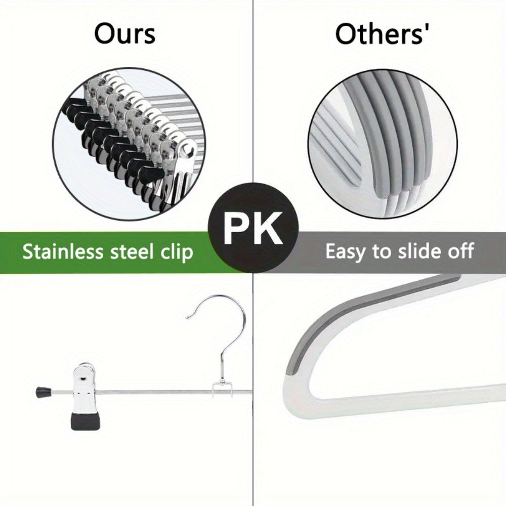 Thirty-Piece Adjustable Metal Pants Hanger Set with Swivel Hooks and Sliding Clips for Closet Organization