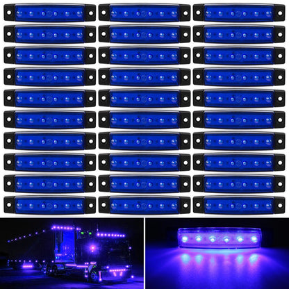 LED Side Marker Lights 30-Pack – 3.8" 6-LED Indicator Lamps for Car, Truck, Trailer & Bus, 12V Multi-Color