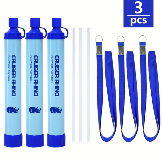 Survival Water Filter Kit | Emergency Camping Water Purifier with Silicone Hose, Lanyard & Instruction Manual – 3, 4 or 6 Pack
