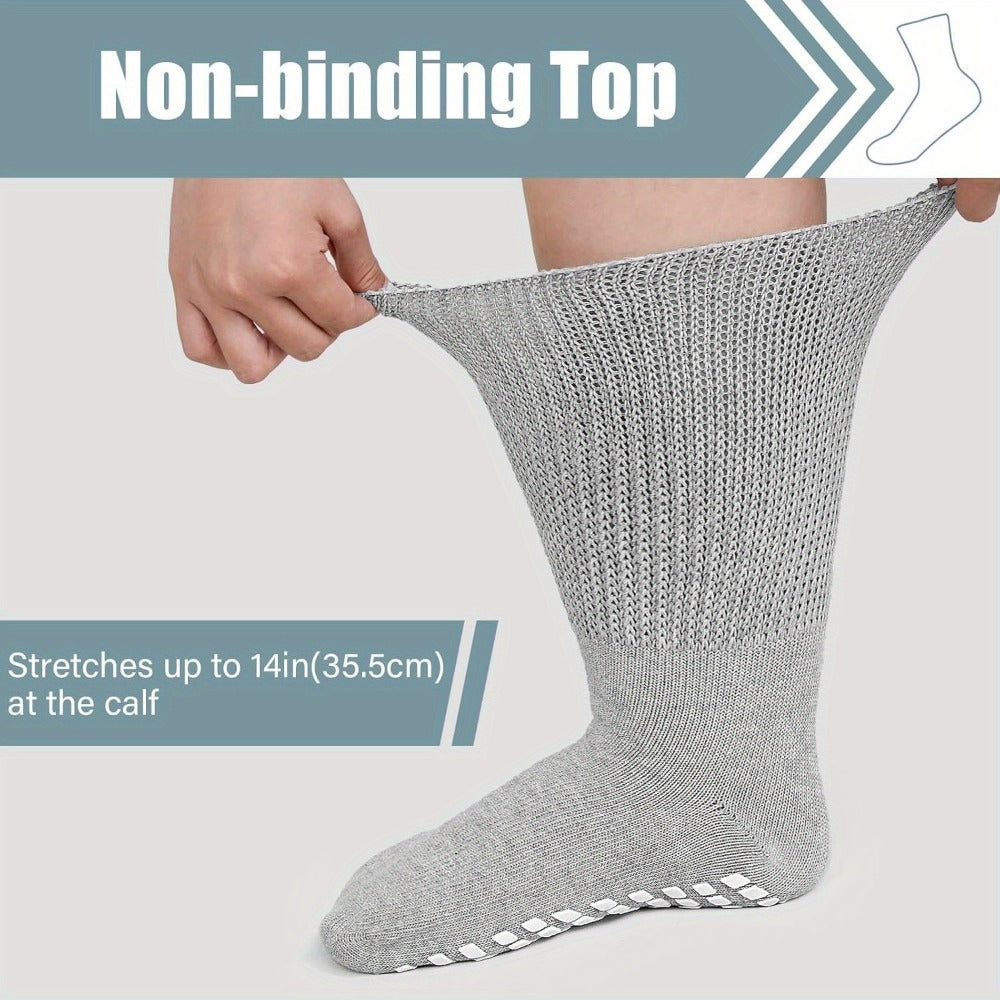 3-Pair Grippy-Sole Wide Sock Set for Adults in Black, White or Grey with 9-13 and 13-15 Size Options