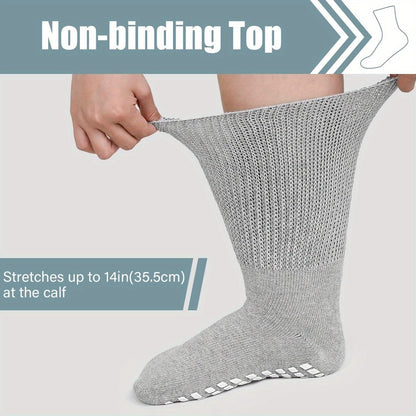3-Pair Grippy-Sole Wide Sock Set for Adults in Black, White or Grey with 9-13 and 13-15 Size Options