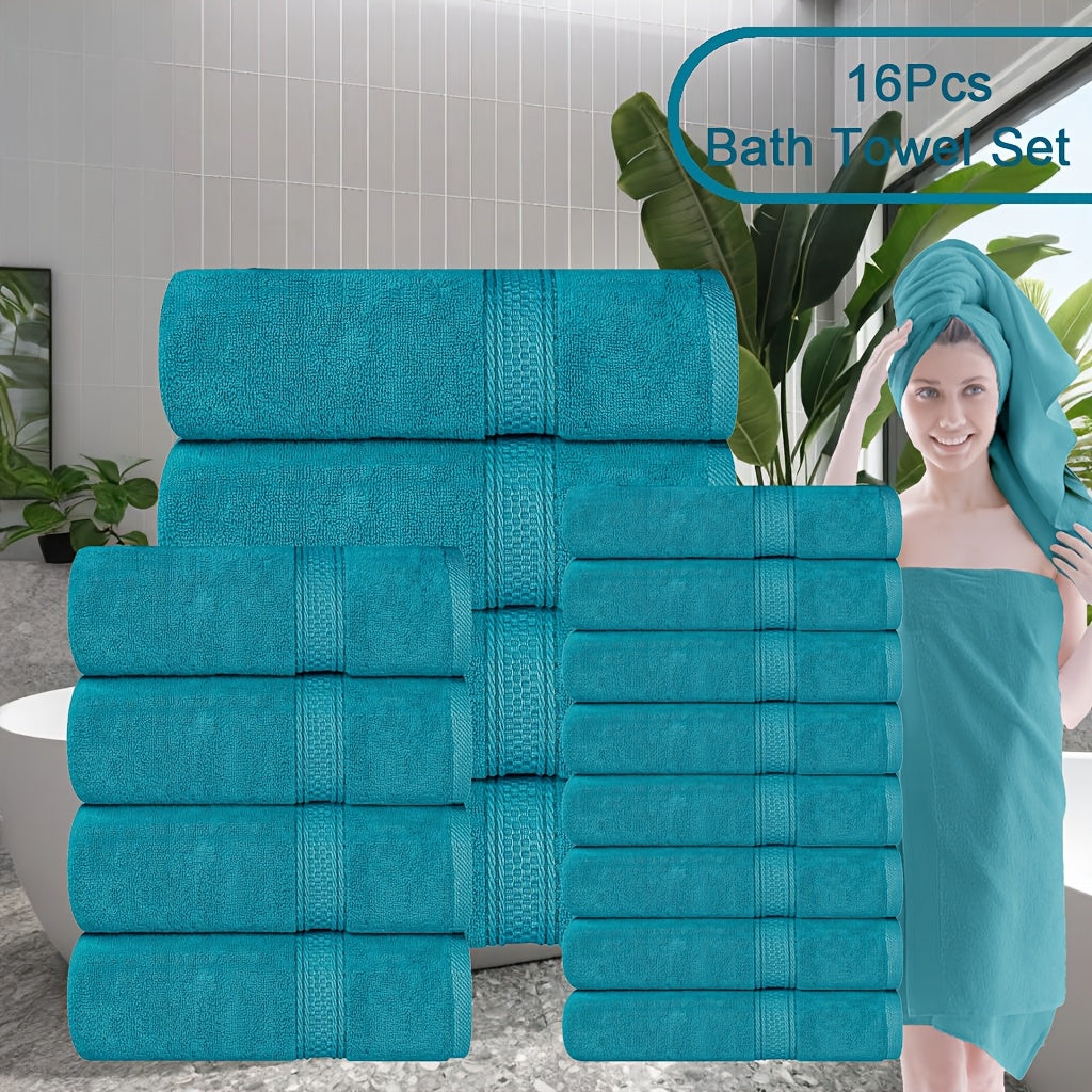 Towel Set 8 or 16 Piece Thickened Bath, Hand and Washcloth Collection in Multiple Solid Colors