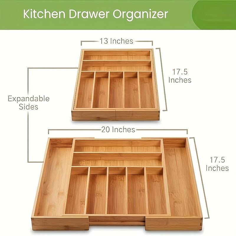 Cutlery Tray Kitchen Organizer Expandable Bamboo Drawer Divider with 5-Slot, 9-Slot or Two-Pack Options