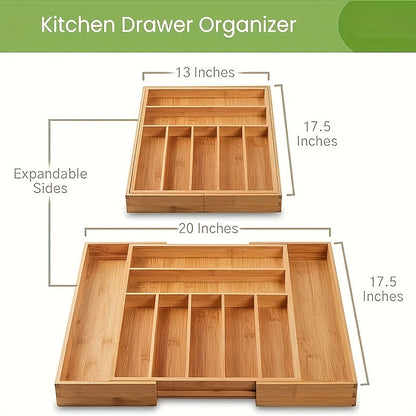Cutlery Tray Kitchen Organizer Expandable Bamboo Drawer Divider with 5-Slot, 9-Slot or Two-Pack Options