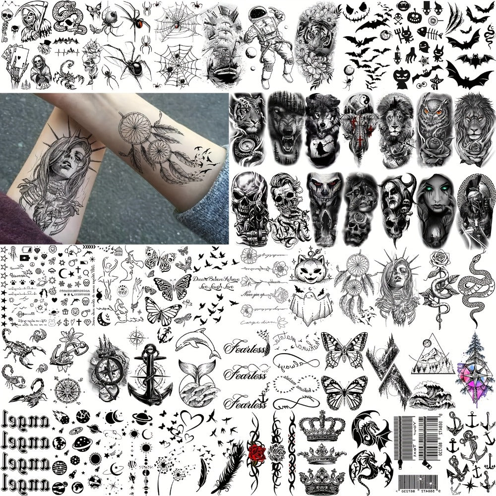 Christian Temporary Tattoos 68 Sheets Bulk Set | God Jesus Faith Prayer Peace Tribal Lion Eye Quote Designs | Waterproof Fake Tattoo Stickers for Men Women Adults | Half Arm Sleeve Body Art Pack