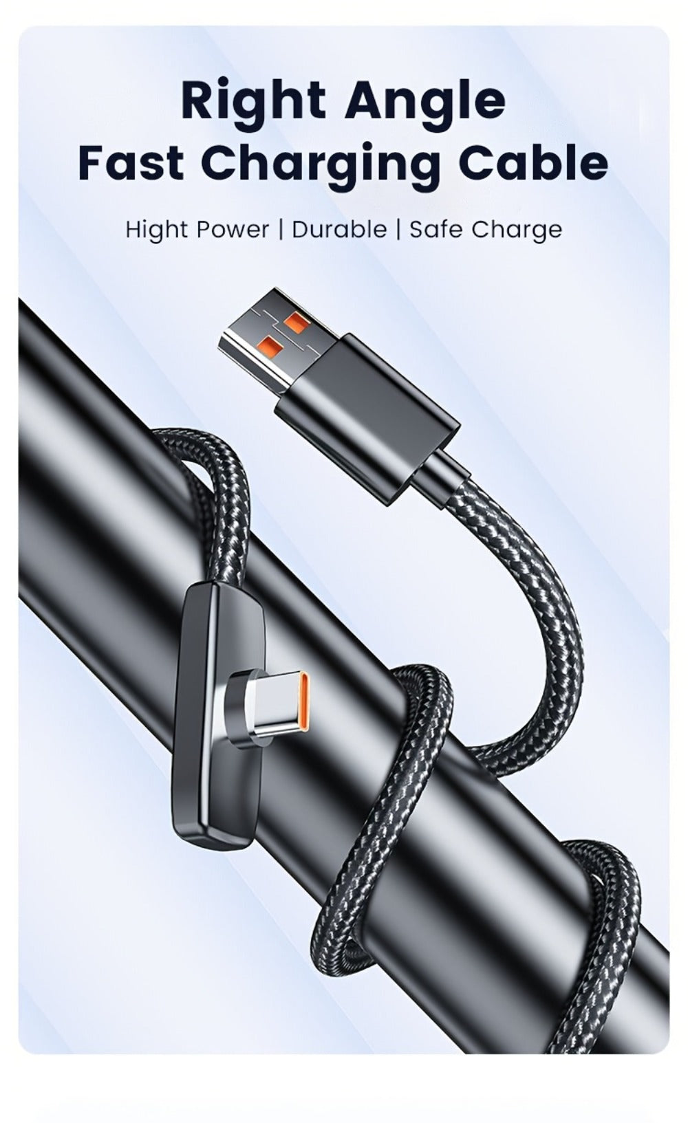 Right-Angle USB Charging Cable with USB-A or USB-C Input Options, 100W Marking and 1 m or 2 m Lengths