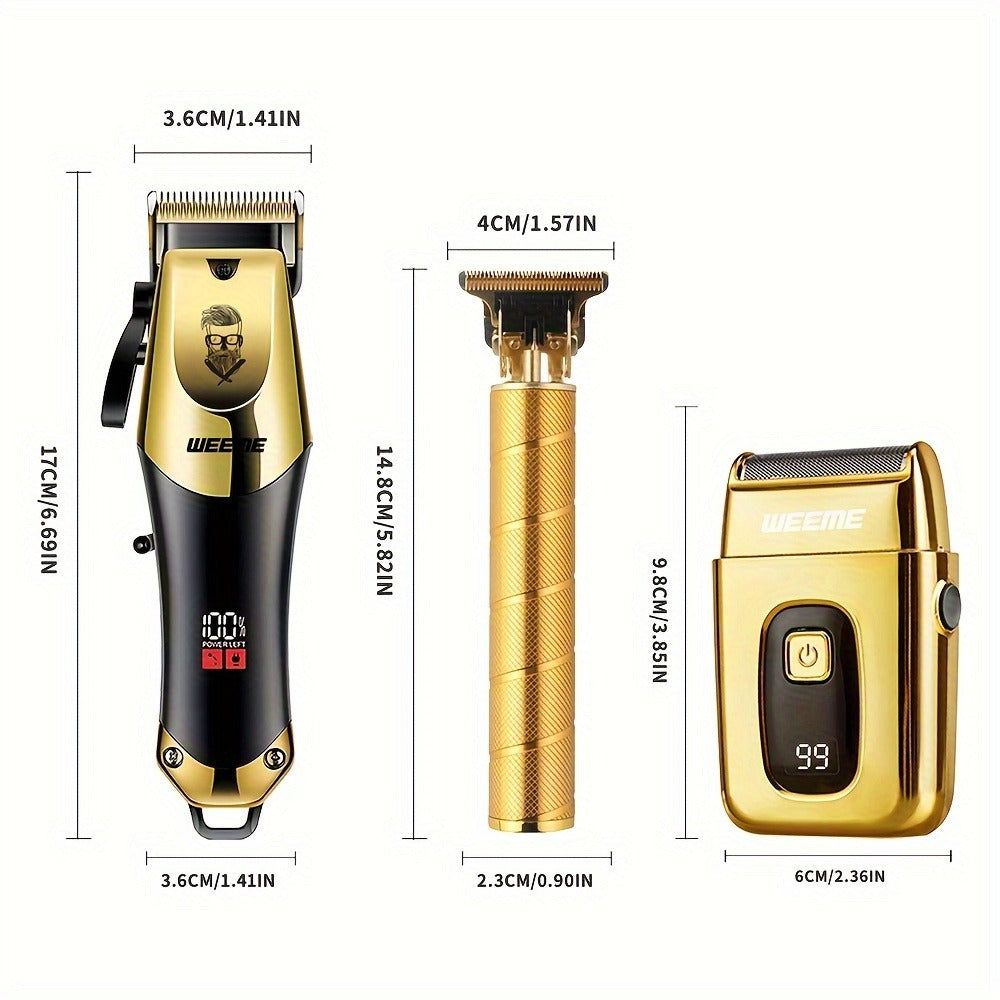 Hair Clippers & Trimmers WEEME Two- or Three-Piece Set with T-Blade, Foil Shaver, USB Charging and Color Options