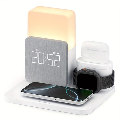 Wireless Charging Station, 3-in-1 Bedside Dock with Alarm Clock for iPhone and Samsung Galaxy Phones