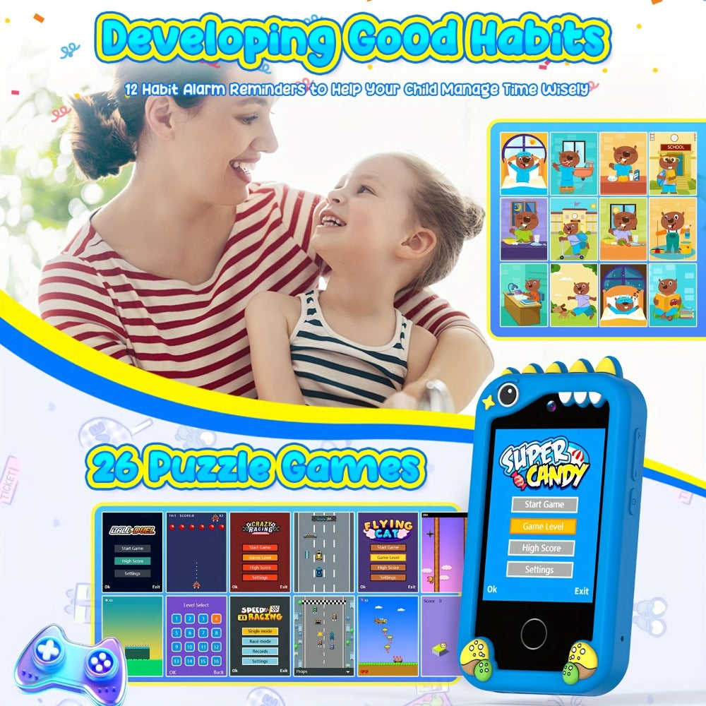 Kids Toy Mobile Phone with Dual Cameras, Touchscreen & MP3 Player – Educational Toy with Games, Alarm Clock & USB Charging, Birthday & Christmas Gift for Boys & Girls