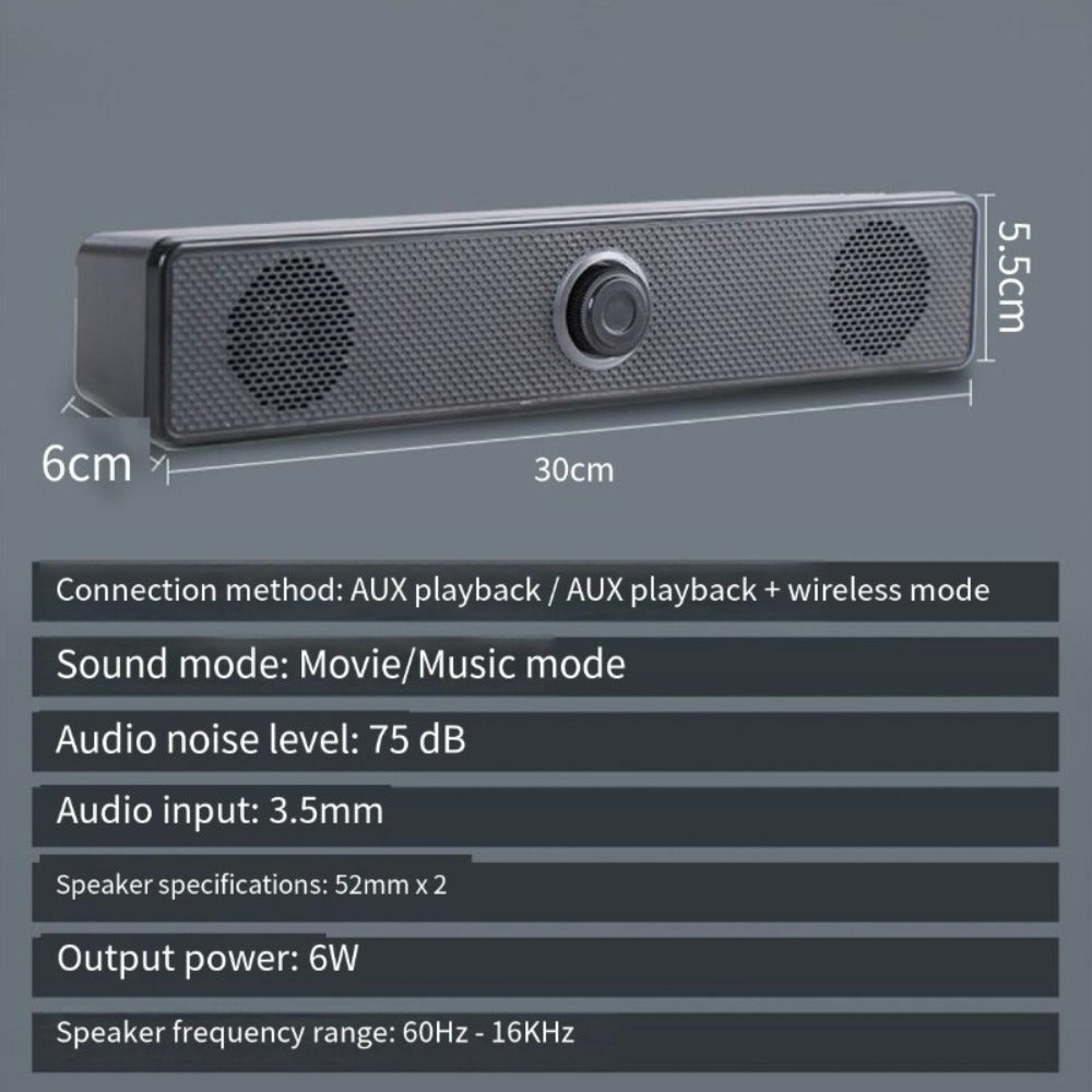 USB Wired Computer Soundbar Speaker for PC Desktop Laptop Monitor, Stereo Surround Sound Bar with Knob Volume Control