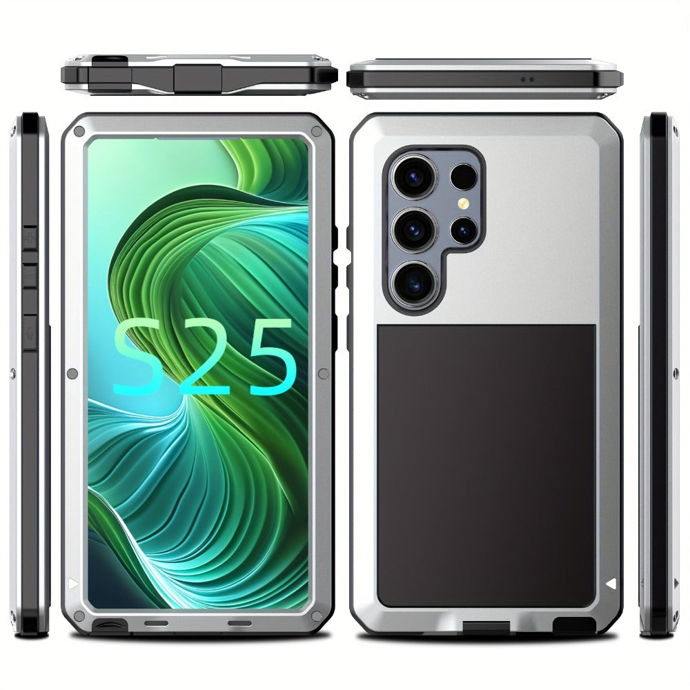 Phone Case Heavy Metal Frame with Built-In Glass Screen Protector and S Pen Access for Galaxy S23/S24 Ultra