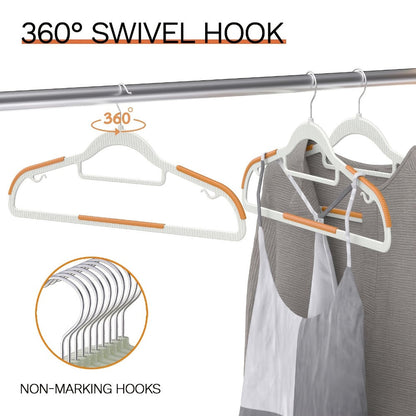 Non-Slip Clothes Hangers 50 Pack with 8 Clasps - Heavy Duty Space Saving Velvet Shoulder Strips Wardrobe Hangers for Shirts, Pants, Coats, Scarves, Wet Dry Use, Closet Organizer