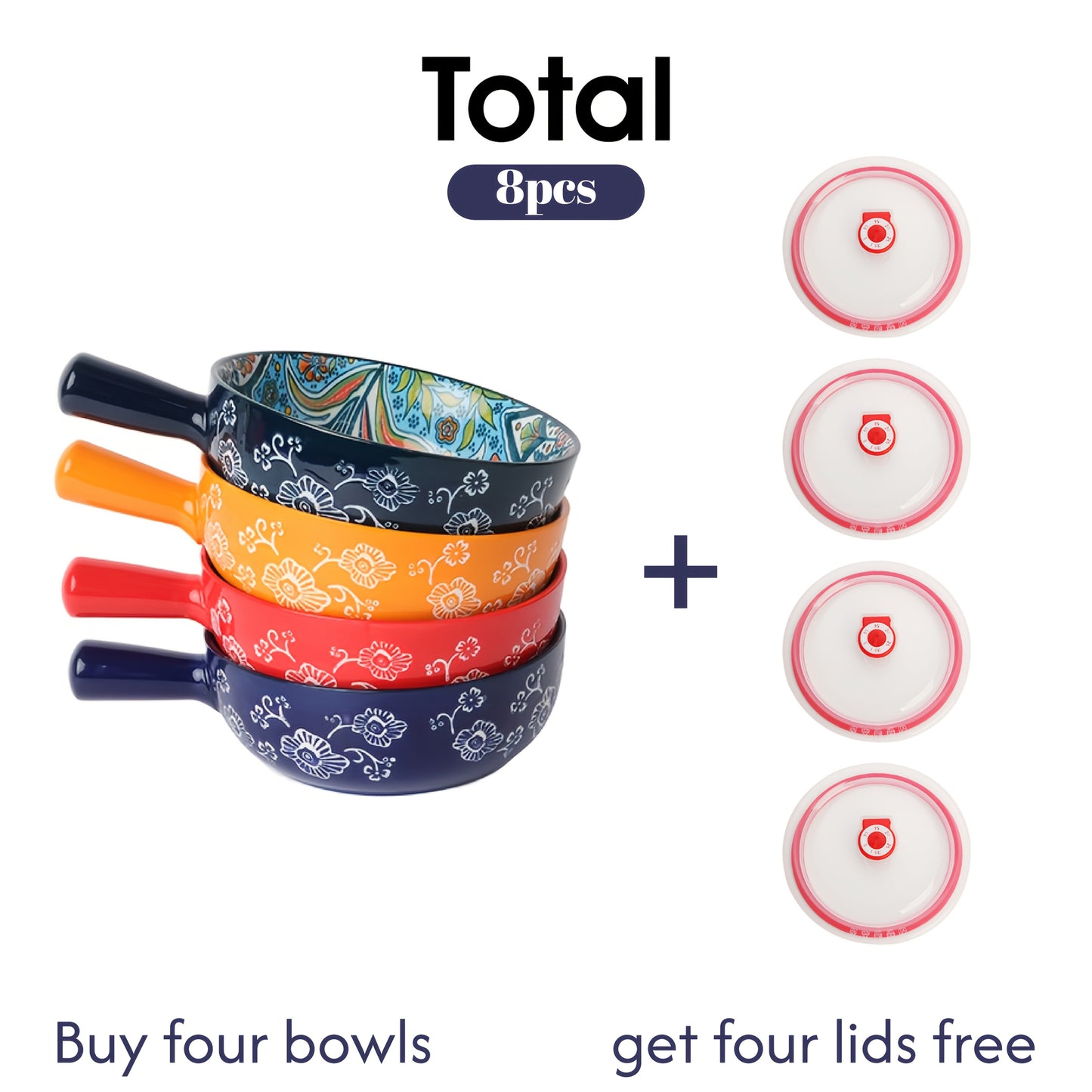 Ceramic Bowl Set with Lids 8-Piece Bohemian Soup Noodle Salad Bowls – Microwave Dishwasher Oven Safe Colorful Dinnerware for Meal Prep Family Dining Gifting