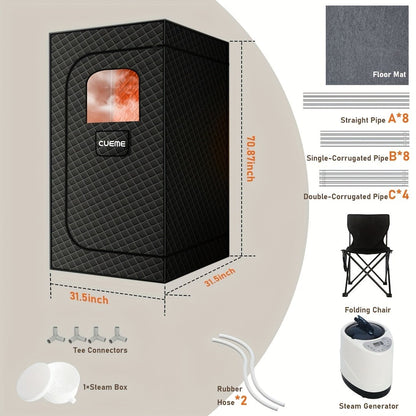 Portable Steam Sauna Box 1200W Full Body Sauna Tent with Folding Chair, 101oz Steam Generator, Oversized 2.6x2.6x5.9ft Home Spa for Muscle Recovery