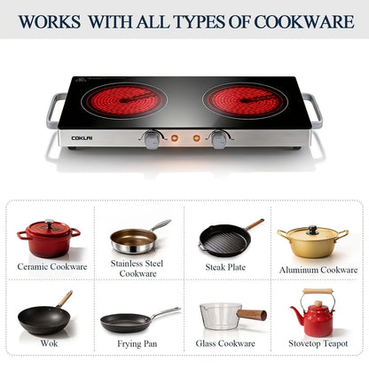 Portable Electric Stove Stainless Steel Single Burner Hot Plate with Temperature Control Easy Clean for Kitchen Dorm Camping RV Office Countertop Cooking 1000W