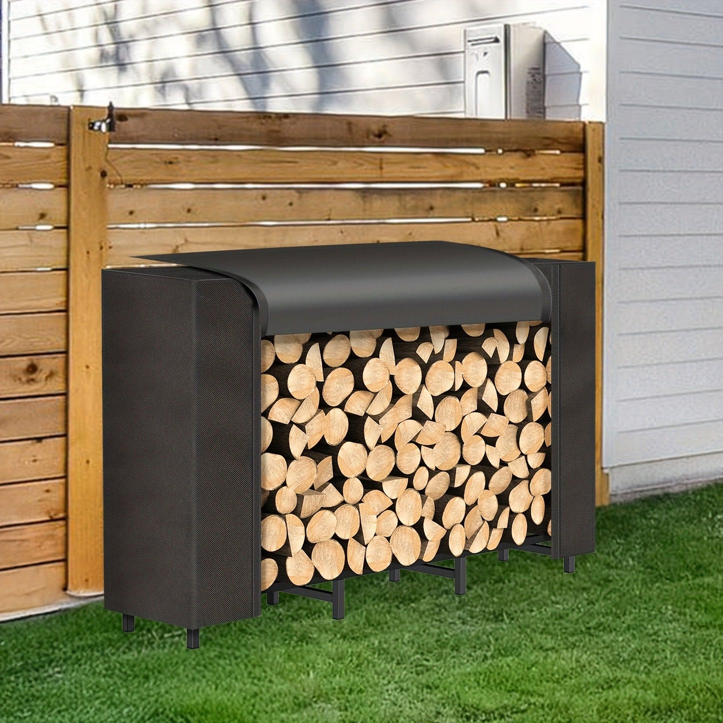 Firewood Rack Heavy Duty Adjustable — Outdoor & Indoor Log Holder with Cover, A-Frame Steel Wood Storage Stand for Fireplace, Patio, Cabin