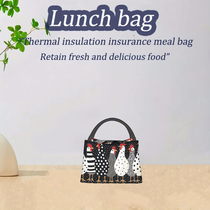 Chicken Print Lunch Bag Tote, 11 x 6.3 x 6.7 Inches with Top Zipper and Dual Carry Handles