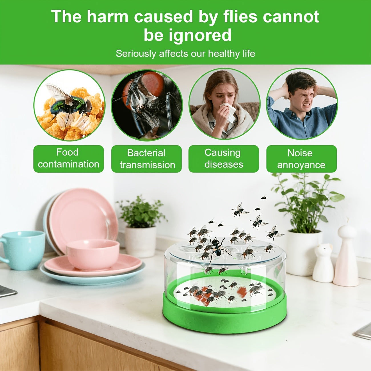 Flying Insect Trap 2 Pack - Non-Toxic Reusable Bug Catcher with 7 Holes, No Electricity, Safe for Home & Garden