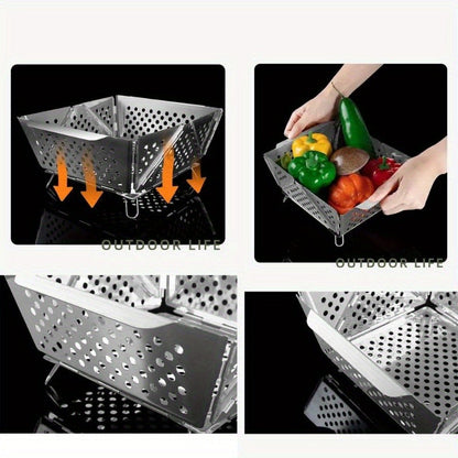 Wood Burning Camp Stove Portable Stainless Steel | Mini Folding Charcoal BBQ Grill | Lightweight Camping Wood Stove Burner | Outdoor Hiking Backpacking Accessory, 670g