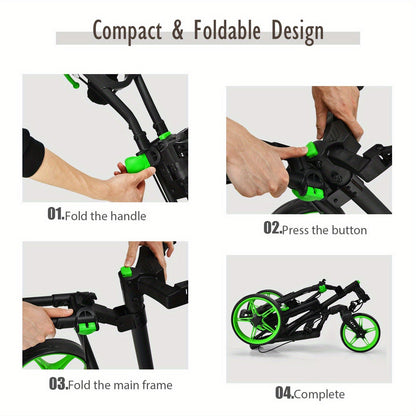 Golf Push Cart 3 Wheel Folding – Lightweight Aluminum Golf Trolley with Scoreboard, Adjustable Handle & Swivel Front Wheel