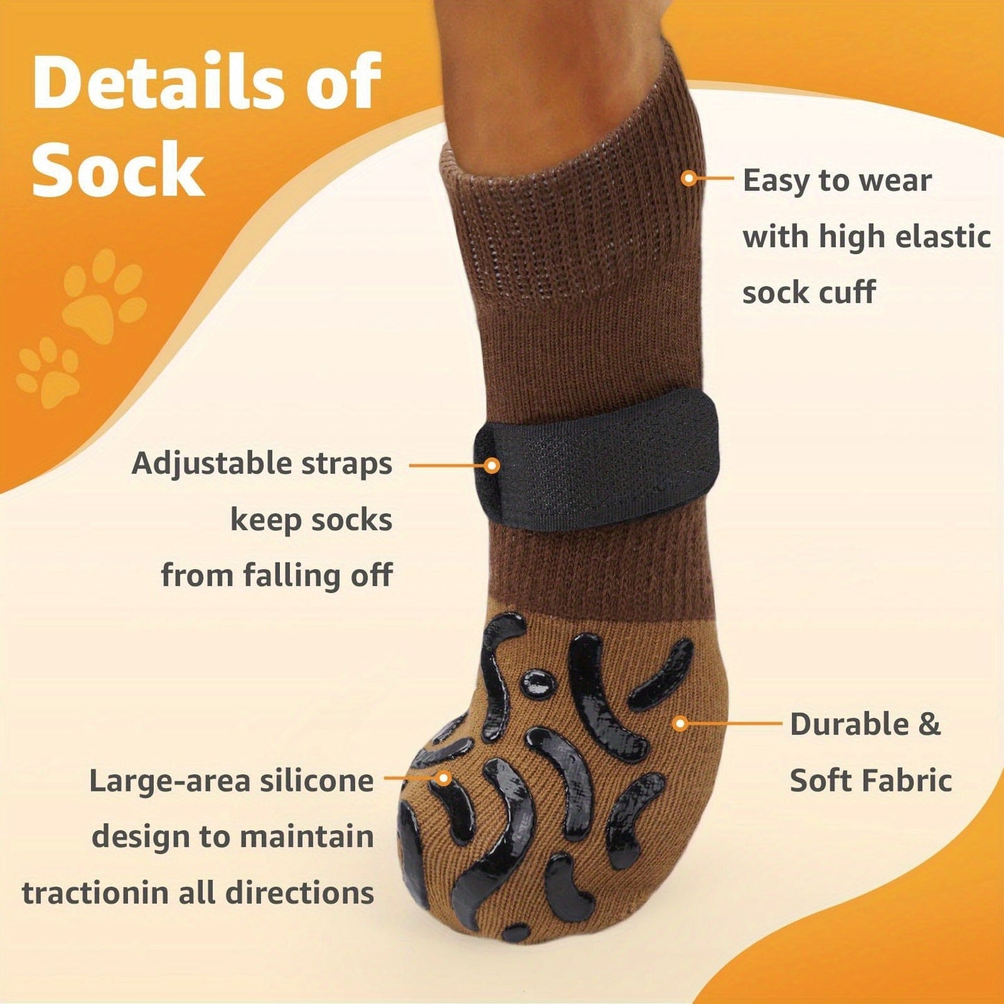 Non-Slip Dog Socks Double-Sided Grip Paw Protector with Adjustable Straps – Anti-Lick Dog Booties for Hardwood Floors, Senior Dogs & Injury Recovery, Sizes XS to L, Set of 4