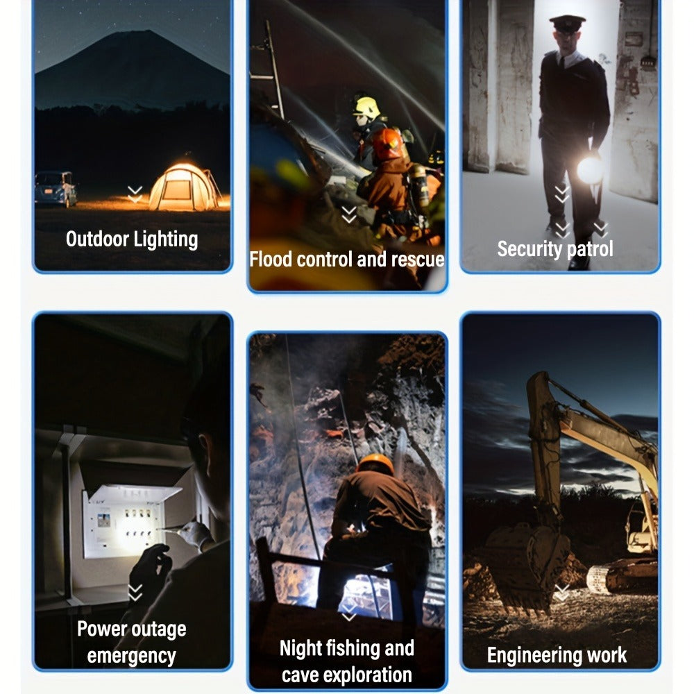 Portable LED Flashlight 2000 Lumen Solar Rechargeable Power Bank USB-C for Camping Hiking Outdoor Emergency