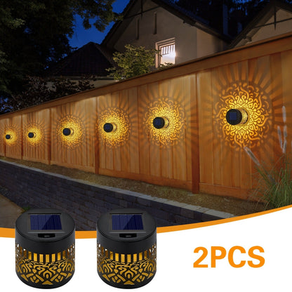 Solar Garden Lights IP65 Mandala Metal Wall Lanterns with Pattern Projection in 1/2/4 Packs for Fence Decor