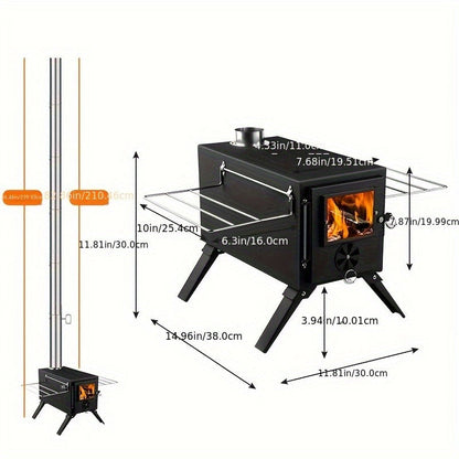 Portable Stainless Steel Wood Burning Camp Stove, Foldable Backpacking Rocket Stove for Outdoor Camping, Hiking & Survival