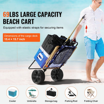 Folding Beach Cart with Balloon Wheels – 165LBS Capacity Sand Dolly for Camping Fishing Picnic Garden