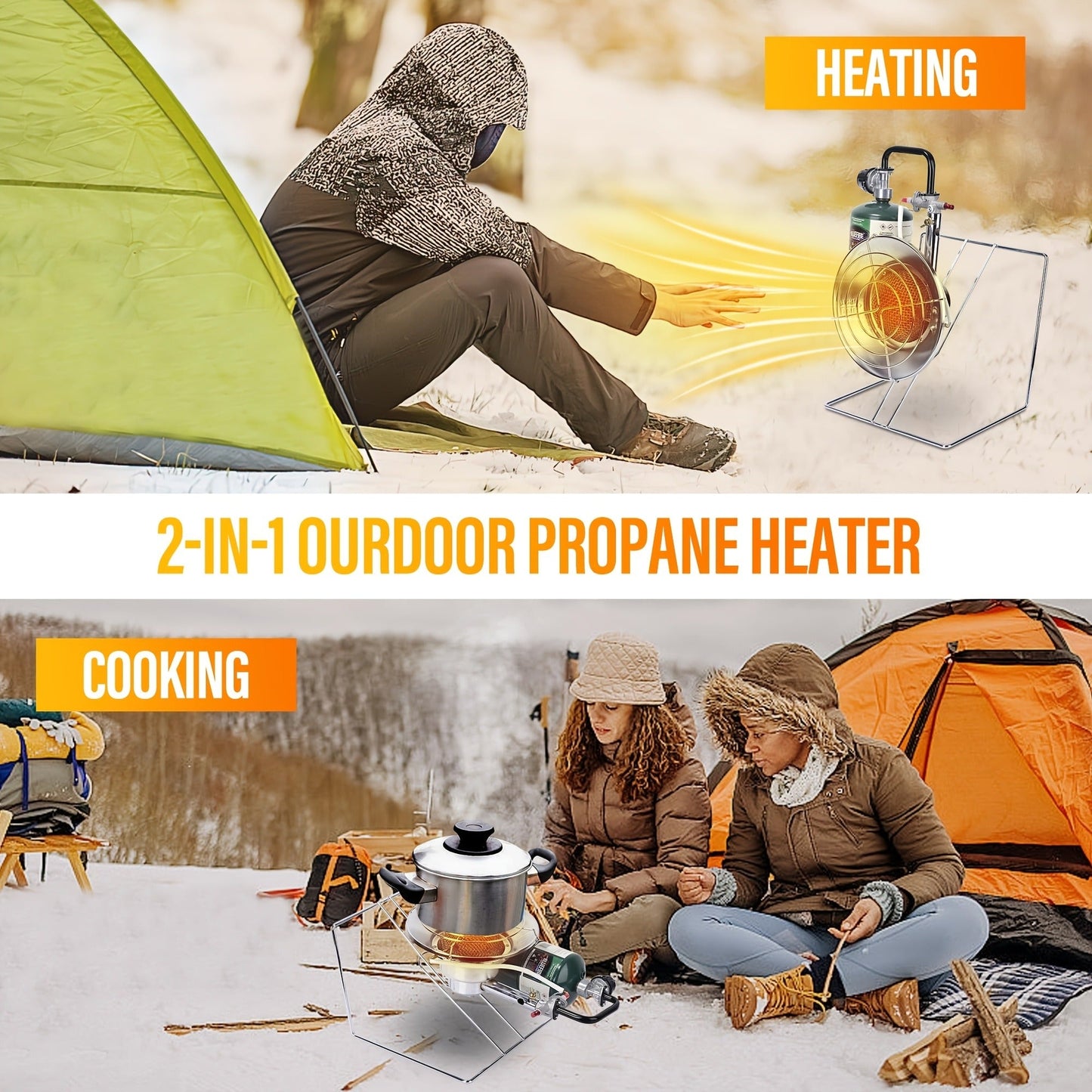 Round Propane Heater with Folding Stand, 8-Foot Hose, Regulator and Piezo Igniter Assembly