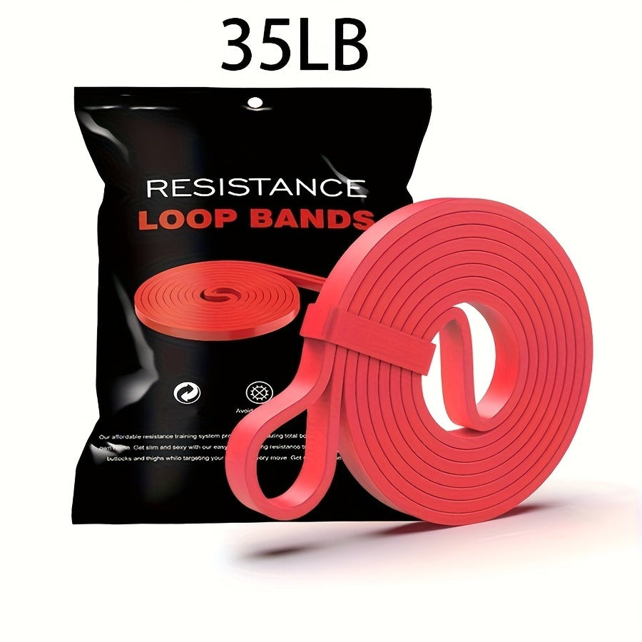Four-Piece Color-Coded Long Loop Resistance Band Set with Pictured 15-125 lb Labels and Storage Bag