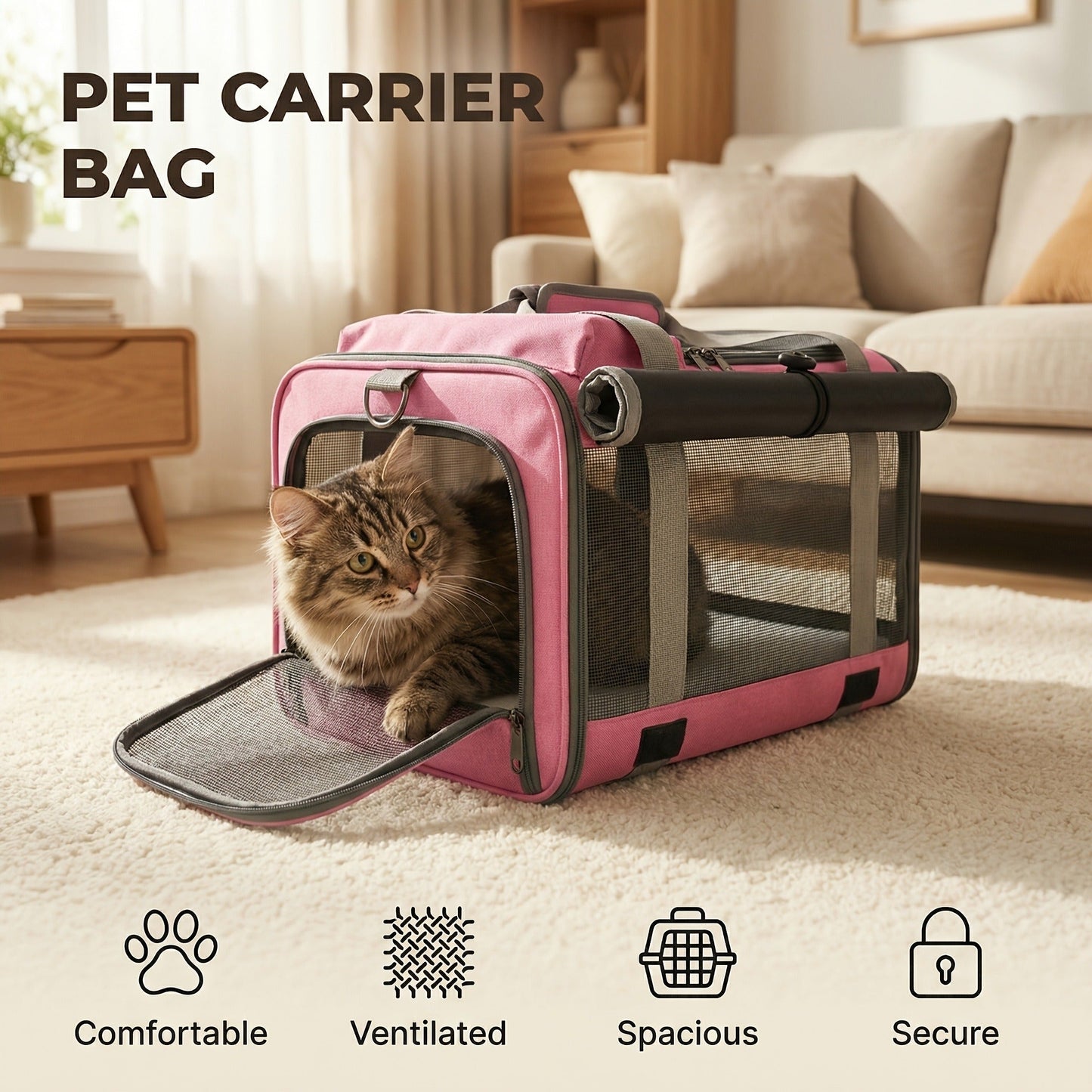 Airline Approved Pet Carrier Soft Sided Collapsible for Cats & Small Dogs - Breathable Oxford Cloth Travel Bag with Zipper Closure, Privacy Cover & Combo Set with Collar Leash Harness, Blue Pink Grey Green Beige