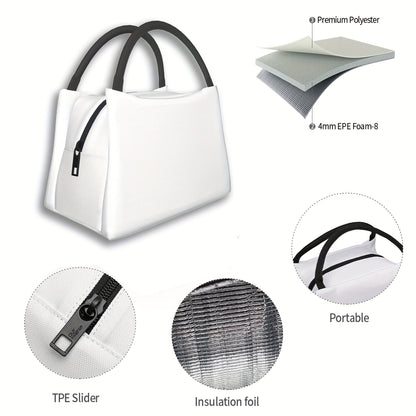 Gray Shark-Pattern Lunch Bag with Twin Handles, Zip Top and Structured Rectangular Carrying Shape