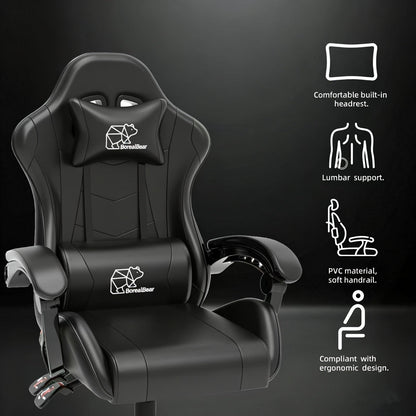 Gaming Chair with Retractable Footrest, Adjustable Lumbar Pillow, Headrest, 360° Swivel and Height Adjustment
