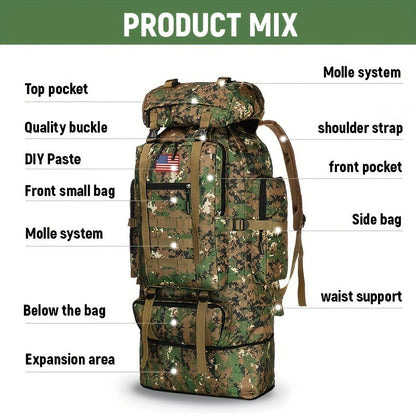 100L-Labeled Tall Tactical Rucksack with Roll-Top Compartment, Lower Pouch and Five Color Options