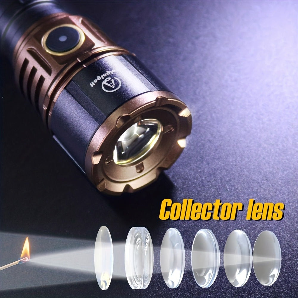 Flashlight 4500-Lumen Zoomable Fresnel Lens Torch with 21700 Battery in Golden or Red Upgrade Editions