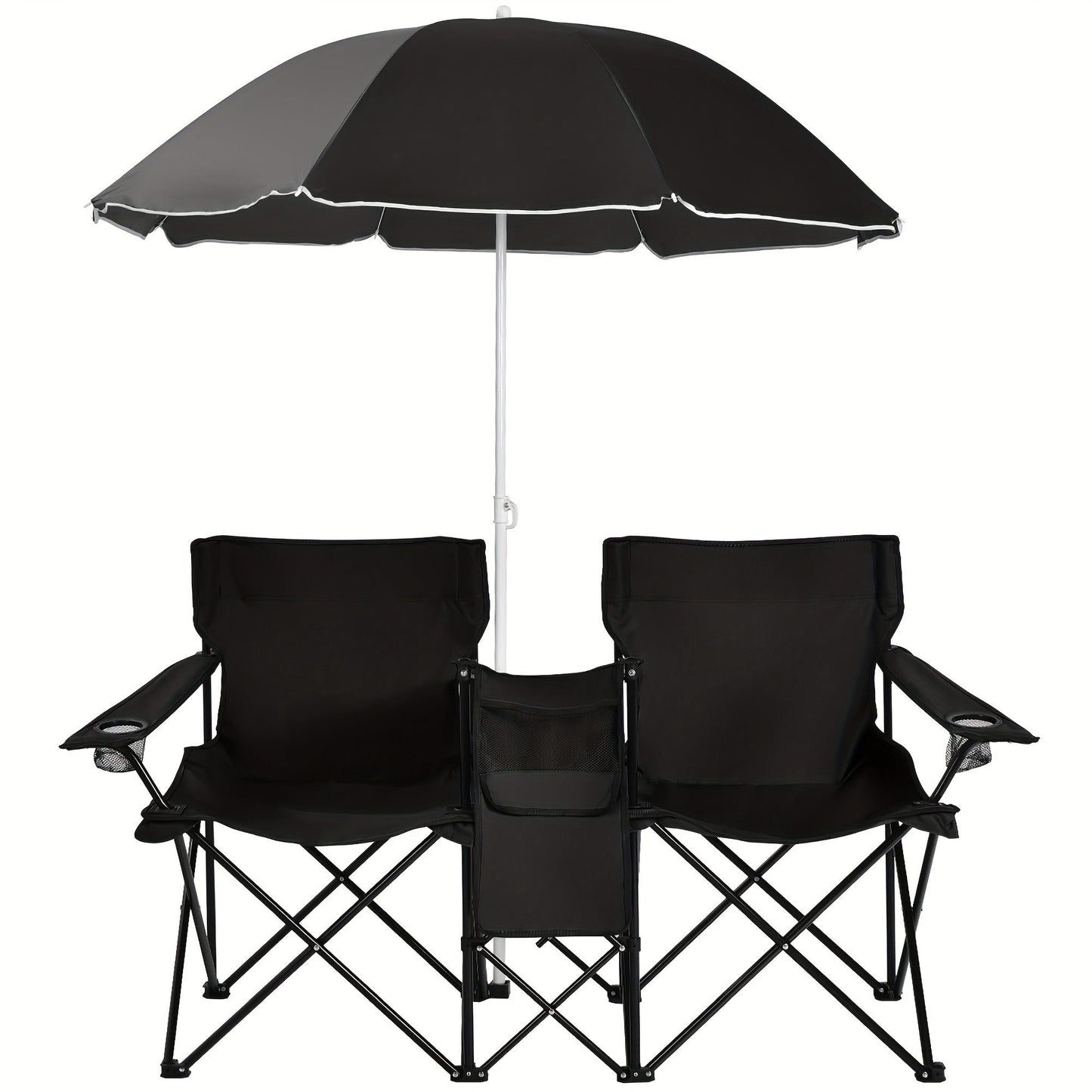 Folding Picnic Chair Set for 2 | Umbrella, Cooler Bag & Table, 600 Lbs Capacity, Portable