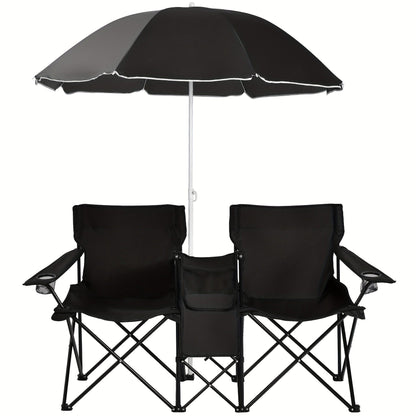 Folding Picnic Chair Set for 2 | Umbrella, Cooler Bag & Table, 600 Lbs Capacity, Portable